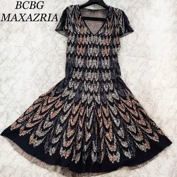 BCBG MAXAZRIA 원피스 니트 실크 혼방 올 패턴 플레어 V넥