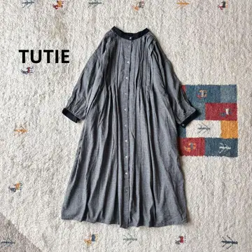 TUTIE 배색 턱 셔츠 원피스 기모 트윌 코튼 내추럴
