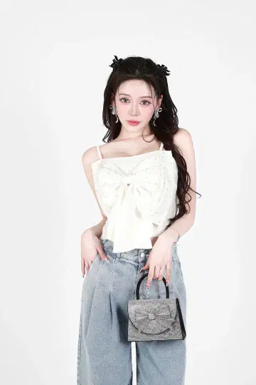 Lazzli 큐빅 리본 화이트 상의