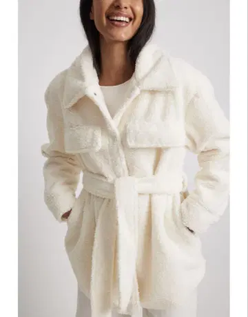 NA-KD Cream Belted Teddy Jacket 32