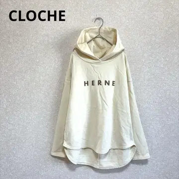 CLOCHE 크로셰 속기모 로고 후드티 라운드 밑단 베이지 M