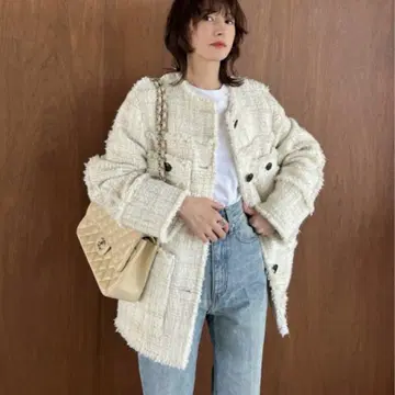 CLANE 노 칼라 트위드 재킷