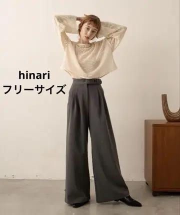 hinari 헴 후크 2 WAY 와이드 팬츠 차콜 그레이 하이웨스트