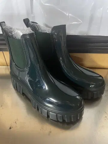 다크 그린 사이드 고어 부츠 통굽