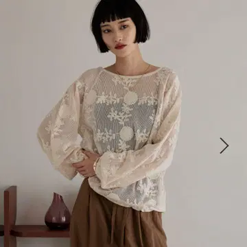 LOWRYS FARM 레이스 메쉬 셔츠 LS