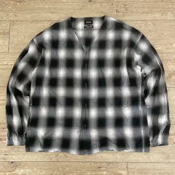 BEAMS M 긴팔 셔츠 체크 무늬 블랙/화이트 옴브레 M