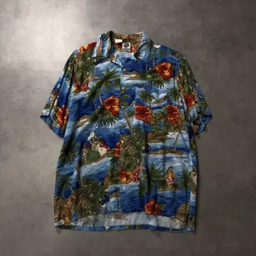 GQ3697 KENNINGTON : 레이온 하와이안 셔츠 블루 계열