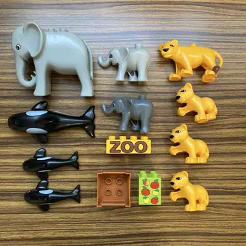 LEGO duplo 레고 듀플로 동물 모자 상어 코끼리 사자 먹이