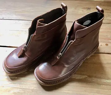 SAYA 지퍼 달린 레드 브라운 가죽 숏부츠 23cm