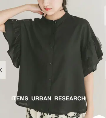 튤 도킹 프릴 블라우스 블랙 ITEMS URBAN RESEARCH