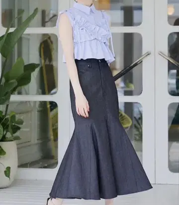 [ Swingle ] 프린세스 라인 데님 머메이드 스커트