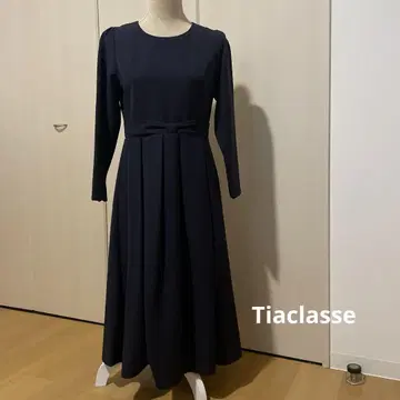 티어클라세 긴팔 허리 리본 원피스