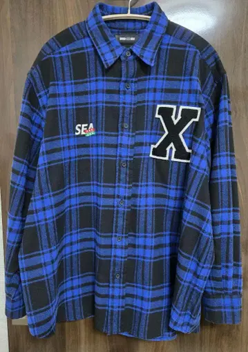 윈드앤씨 x 갓 셀렉션 콜라보 플란넬 셔츠 블루 L