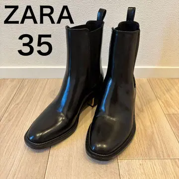 ZARA 메탈릭 블록힐 앵클부츠 35 22.5