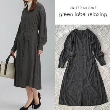 유나이티드 애로우즈 gl 도트 무늬 개더 원피스 긴팔