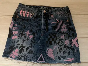 AMERICAN EAGLE 그래픽 데님 스커트 US 00