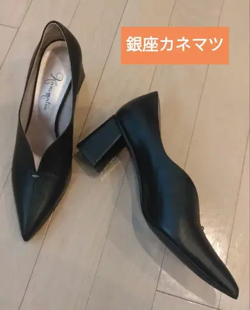 새상품 긴자 카네마츠*블랙 스틸레토 펌프스*부티*청키힐