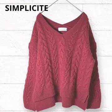 SIMPLICITE V넥 케이블 니트 울 100% 새상품급