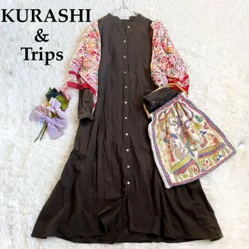 KURASHI & Trips 북유럽 린넨 혼방 프론트 오픈 롱 원피스