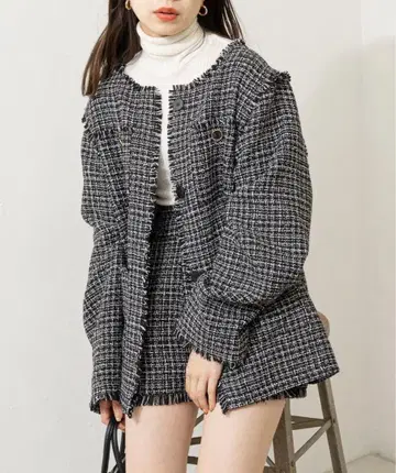 트위드 프린지 셋업 자켓