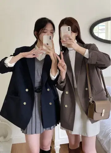 GRL 더블 버튼 테일러드 자켓 네이비 미사용 프리 사이즈