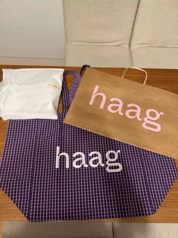 haag 토트백 에코백 체크 보라색 한국 미사용 새상품