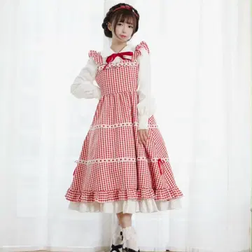 시마무라 미나카타 유이 MY 깅엄 레이스 JSK 체크 무늬 레드