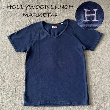 새상품급 할리우드 런치 마켓 자수 로고 반팔 크루넥 T셔츠 4 네이비