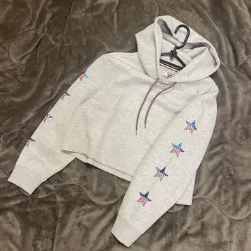 [ TOMMY JEANS ] 크롭 기장 후드티 별 숏 기장 XS 그레이