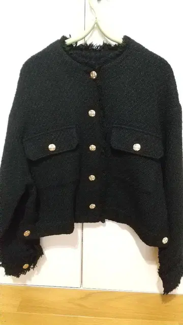 GreadyBrilliant 트위드 자켓 블랙 노카라 자켓