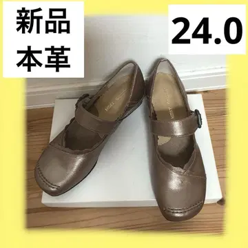 미사용 새상품 천연 가죽 가죽 신발 베이지 계열 골드 브라운 24cm L