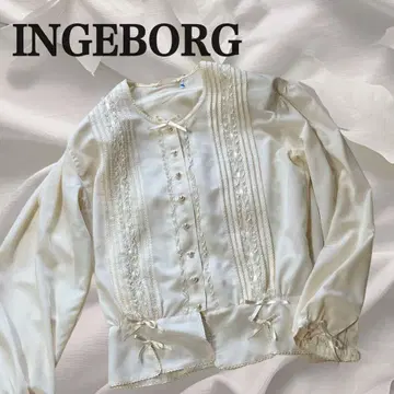 [ 미사용 ] INGEBORG 리본 블라우스 버튼 셔츠 화이트 긴팔