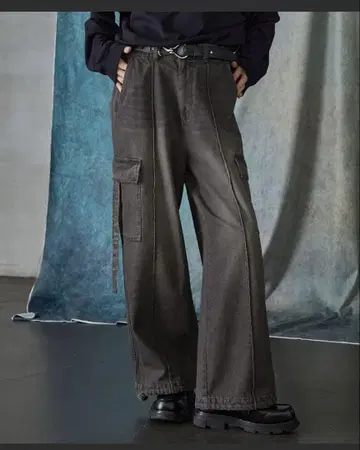 SERACE 루즈 드레이프 데님 와이드 슬랙스 카고 팬츠 M 사이즈