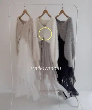 mellowneon 2way 샤기 니트 볼레로 & 프릴 시어 원피스 세트