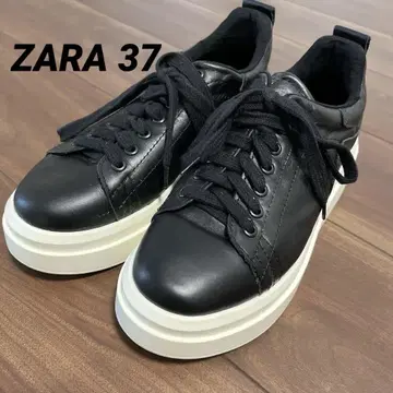 블랙 가죽 통굽 스니커즈 37