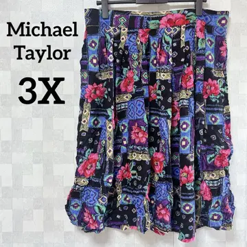 Michael Taylor [ 3X ] 플레어 스커트 블랙 꽃무늬 컬러풀