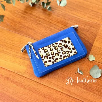 천연 가죽 파우치 *. 10.5 x 16.5cm 벨로아 블루
