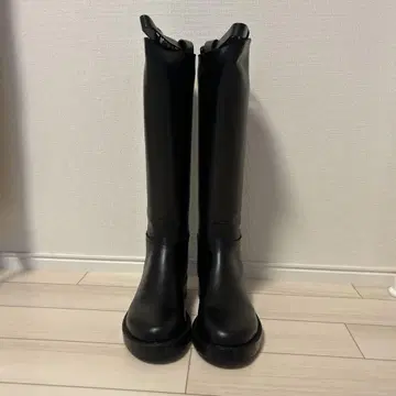 블랙 롱 부츠 지퍼 포함 벨트 포함