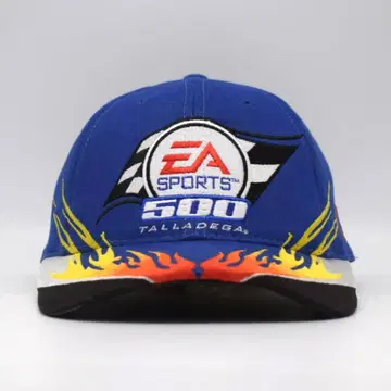 00s EA SPORTS 레이싱 자수 캡 파이어 패턴 블루
