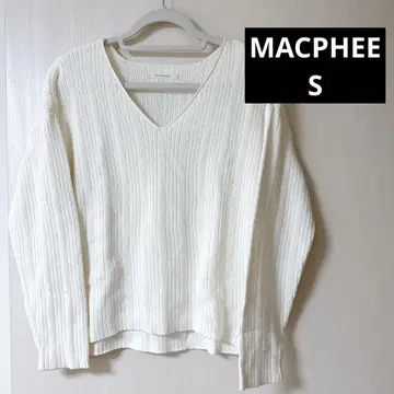 MACPHEE 화이트 V넥 리브 니트 S