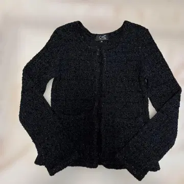 C de C 블랙 니트 노카라 자켓 34