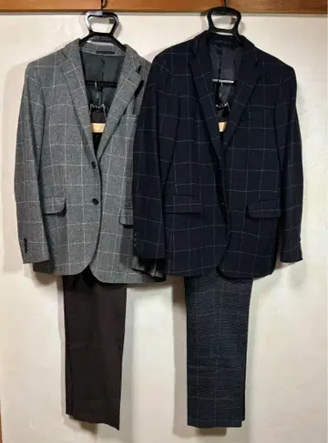 울 세트업 2벌 세트 체크 무늬 그레이 네이비 가을 겨울 코디