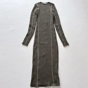 자라 리브 니트 롱 원피스 긴팔 그린 L 니트 드레스 라인