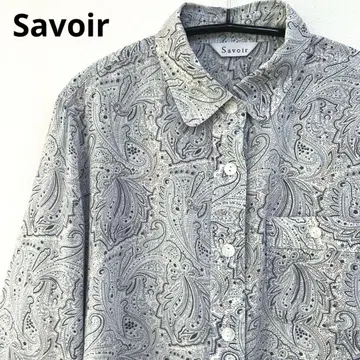 Savoir 실크 블렌드 페이즐리 둥근 카라 셔츠 블루 계열 M