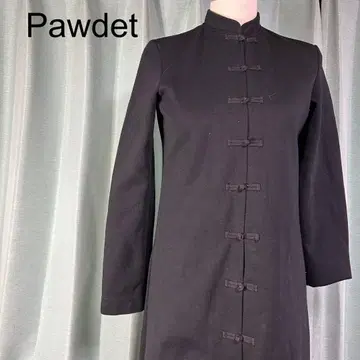 Pawdet 블랙 스탠드 카라 롱 코트 안감 없음 심플