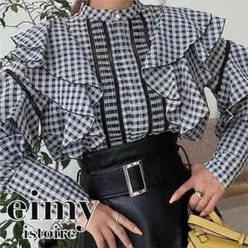 eimy istoire 펄 포인트 시어 체크 프릴 블라우스