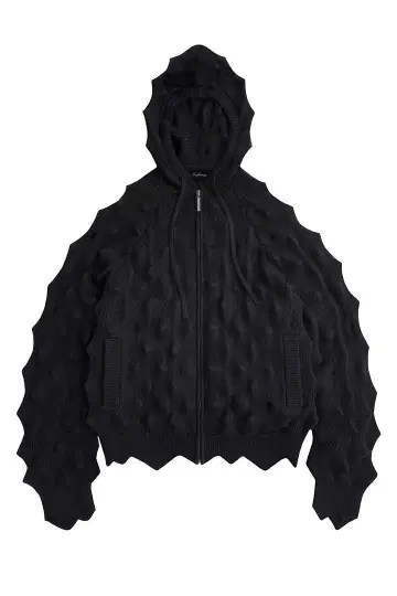 MADFRENZY SPIKED ZIP UP KNIT HOODIE