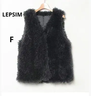 LEPSIM 블랙 퍼 슬리브리스 베스트 아우터 프리 사이즈