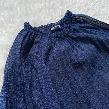 ZARA 레이스 시어 플리츠 니트 블라우스 럭셔리 빅