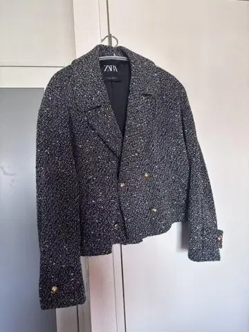 ZARA 테일러드 자켓 블랙 화이트 트위드